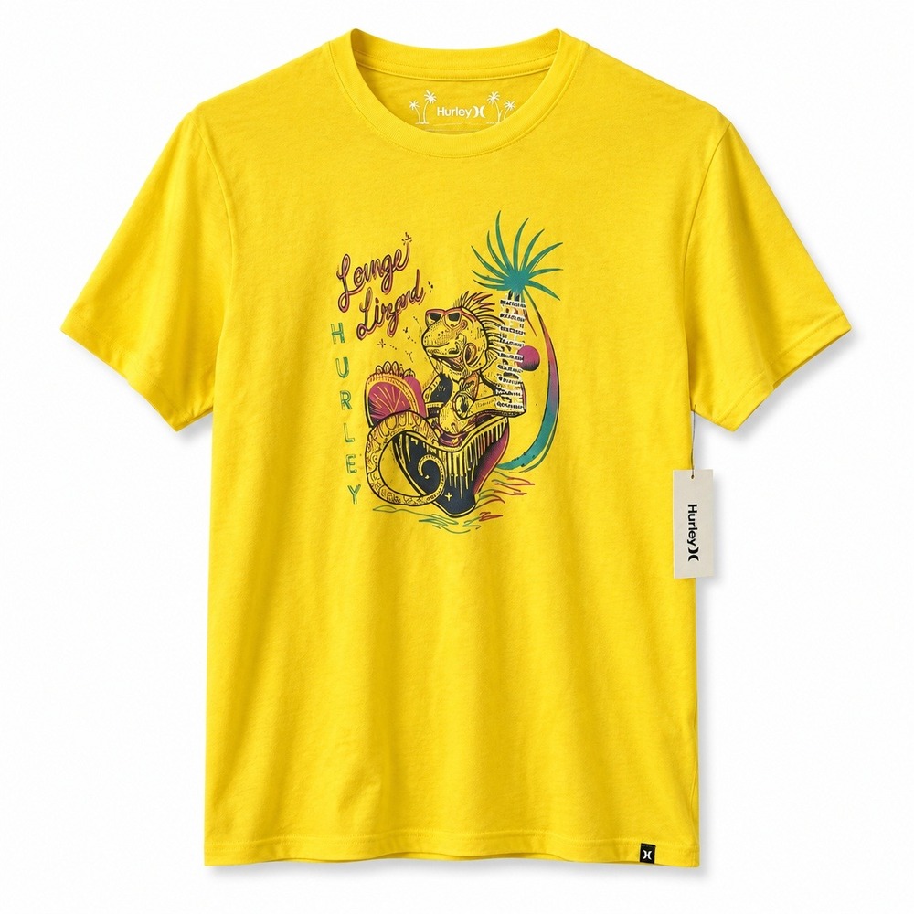Hurley Lounge Lizard T-Shirt Mens M Yellow NWT Graphic Surf Tee Short Sleeve